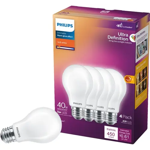 Ultra Definition 60W Equivalent Soft White A19 Medium LED Light Bulb, Frosted (4-Pack) Ultra Definition 60W Equivalent Soft White A19 Medium LED Light Bulb, Frosted (4-Pack)