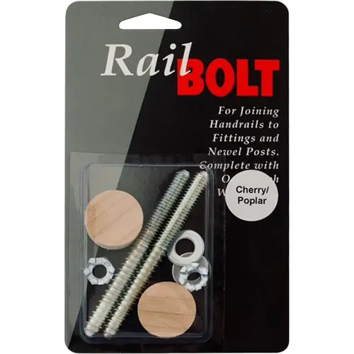 Rail Bolt Rail to Newel Post Fastener with Reversible Cherry/Poplar Wood Plug - pack of 2 Rail Bolt Rail to Newel Post Fastener with Reversible Cherry/Poplar Wood Plug - pack of 2