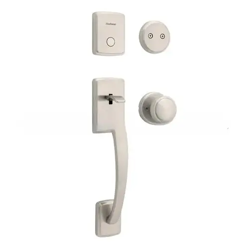Dummy Brentford Exterior Handleset with Sora Knob Interior Trim Satin Nickel Finish Dummy Brentford Exterior Handleset with Sora Knob Interior Trim Satin Nickel Finish