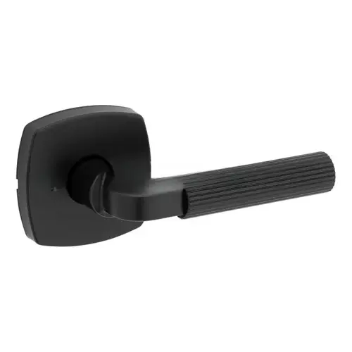 Mirada Reeded Pattern Lever with Soft Modern Midtown Rose Privacy Door Lock with 6AL Latch and RCS Strike Matte Black Finish Mirada Reeded Pattern Lever with Soft Modern Midtown Rose Privacy Door Lock with 6AL Latch and RCS Strike Matte Black Finish