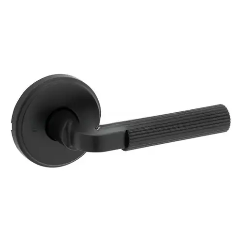 Mirada Reeded Pattern Lever with Traditional Round Rose Privacy Door Lock with 6AL Latch and RCS Strike Matte Black Finish Mirada Reeded Pattern Lever with Traditional Round Rose Privacy Door Lock with 6AL Latch and RCS Strike Matte Black Finish