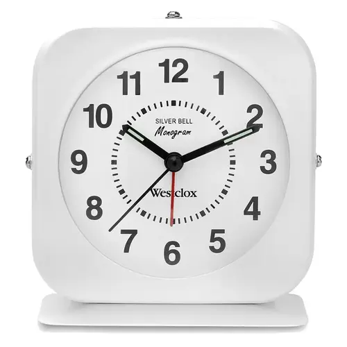 Square Metal Bell Alarm Clock, White Square Metal Bell Alarm Clock, White