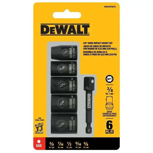DEWALT 6-Point Impact Socket Set, Steel, Manganese Phosphate-Coated DEWALT 6-Point Impact Socket Set, Steel, Manganese Phosphate-Coated