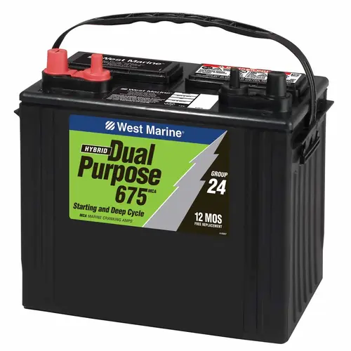 Group 24 Dual Purpose Marine Battery, 65 Amp Hours, 550 Cold Cranking Amps, 675 Marine Cranking Amps, 130 Reserve Minutes Group 24 Dual Purpose Marine Battery, 65 Amp Hours, 550 Cold Cranking Amps, 675 Marine Cranking Amps, 130 Reserve Minutes