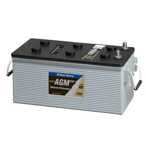Group 8D Dual Purpose Marine AGM Battery, 245 Amp Hours, 1450 Cold Cranking Amps, 1,800 Marine Cranking Amps, 480 Reserve Minutes Group 8D Dual Purpose Marine AGM Battery, 245 Amp Hours, 1450 Cold Cranking Amps, 1,800 Marine Cranking Amps, 480 Reserve Minutes