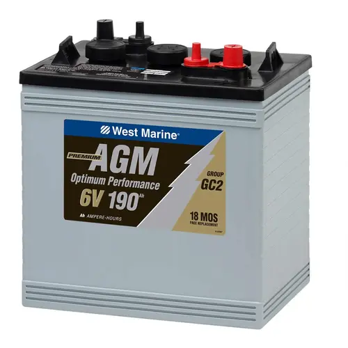 6V Group GC2 Dual Purpose Marine AGM Battery, 190 Amp Hours, 680 Cold Cranking Amps, 900 Marine Cranking Amps, 480 Reserve Minutes 6V Group GC2 Dual Purpose Marine AGM Battery, 190 Amp Hours, 680 Cold Cranking Amps, 900 Marine Cranking Amps, 480 Reserve Minutes