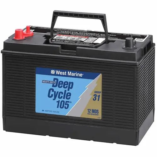 Group 31 Deep Cycle Marine Battery, 105 Amp Hours, 650 Cold Cranking Amps, 800 Marine Cranking Amps, 185 Reserve Minutes Group 31 Deep Cycle Marine Battery, 105 Amp Hours, 650 Cold Cranking Amps, 800 Marine Cranking Amps, 185 Reserve Minutes
