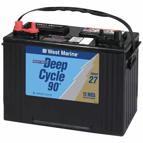 Group 27 Deep Cycle Marine Battery, 90 Amp Hours, 575 Cold Cranking Amps, 705 Marine Cranking Amps, 175 Reserve Minutes Group 27 Deep Cycle Marine Battery, 90 Amp Hours, 575 Cold Cranking Amps, 705 Marine Cranking Amps, 175 Reserve Minutes