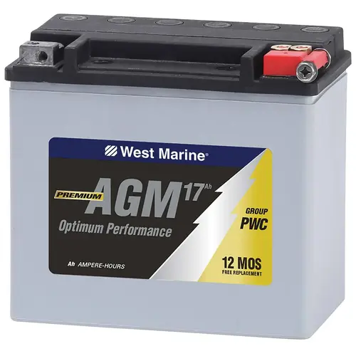 Personal Watercraft AGM Battery for Jet Skis, 17.5 Amp Hours, 310 Cold Cranking Amps, 375 Marine Cranking Amps, 25 Reserve Minutes Personal Watercraft AGM Battery for Jet Skis, 17.5 Amp Hours, 310 Cold Cranking Amps, 375 Marine Cranking Amps, 25 Reserve Minutes
