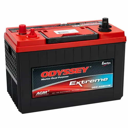 Odyssey Extreme Group 31 Dual Purpose Marine AGM Battery with Thin Plate Pure Lead Technology, 103 Amp Hours, 1150 Cold Cranking Amps, 1370 Marine Cranking Amps, 220 Reserve Minutes Odyssey Extreme Group 31 Dual Purpose Marine AGM Battery with Thin Plate Pure Lead Technology, 103 Amp Hours, 1150 Cold Cranking Amps, 1370 Marine Cranking Amps, 220 Reserve Minutes