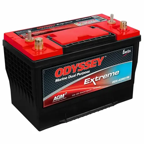 Odyssey Extreme Group 27 Dual Purpose Marine AGM Battery with Thin Plate Pure Lead Technology, 92 Amp Hours, 930 Cold Cranking Amps, 1080 Marine Cranking Amps, 195 Reserve Minutes Odyssey Extreme Group 27 Dual Purpose Marine AGM Battery with Thin Plate Pure Lead Technology, 92 Amp Hours, 930 Cold Cranking Amps, 1080 Marine Cranking Amps, 195 Reserve Minutes