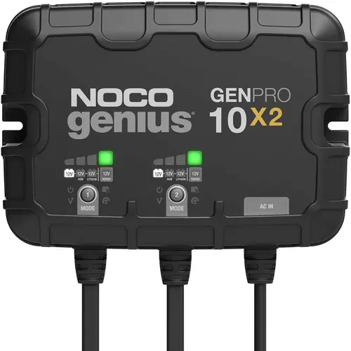 Noco Genius GENPRO10X2 Onboard Waterproof Marine Battery Charger with Precision Smart Charging, Battery Repair Mode and Advanced Temperature Compensation, 20 Amp, 12V, 2-Bank Noco Genius GENPRO10X2 Onboard Waterproof Marine Battery Charger with Precision Smart Charging, Battery Repair Mode and Advanced Temperature Compensation, 20 Amp, 12V, 2-Bank