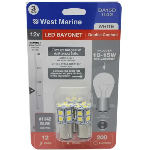Double Contact Bayonet BA15D-1142 LED Bulbs, 200 Lumens, 3-Pack White Double Contact Bayonet BA15D-1142 LED Bulbs, 200 Lumens, 3-Pack White