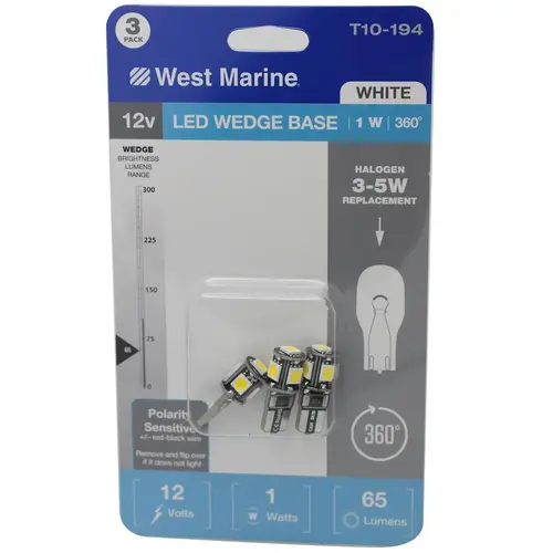 Wedge Base T10-194 360 degree LED Bulbs, 3-Pack White Wedge Base T10-194 360 degree LED Bulbs, 3-Pack White
