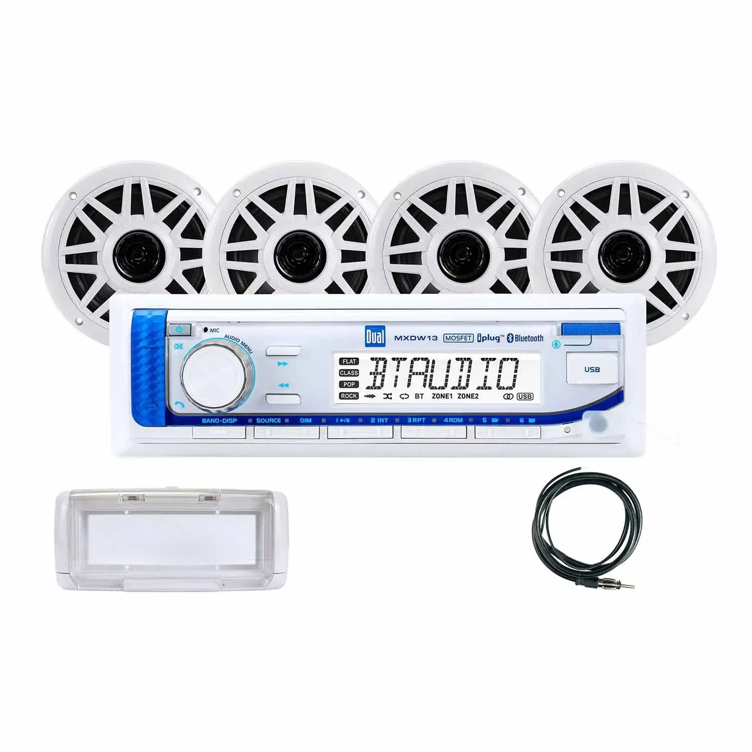 DUAL Marine Digital Media and Bluetooth Receiver Package with 4 Speakers and Splash Guard MXCPW134S
