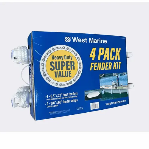 Hot Dock 6.5" x 23" Fender 4-Pack Kit with Fender Whips, White Hot Dock 6.5" x 23" Fender 4-Pack Kit with Fender Whips, White