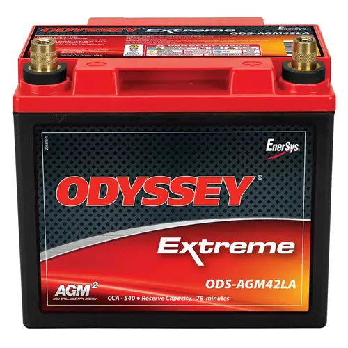 Odyssey Extreme ODS-AGM42LA AGM Powersport Battery with Thin Plate Pure Lead Technology, 42 Amp Hours, 540 Cold Cranking Amps, 725 Marine Cranking Amps, 78 Reserve Minutes Odyssey Extreme ODS-AGM42LA AGM Powersport Battery with Thin Plate Pure Lead Technology, 42 Amp Hours, 540 Cold Cranking Amps, 725 Marine Cranking Amps, 78 Reserve Minutes