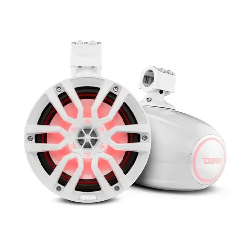 HYDRO 8" Marine Tower Speakers with Integrated RGB LED Lights, 375 Watts, White HYDRO 8" Marine Tower Speakers with Integrated RGB LED Lights, 375 Watts, White