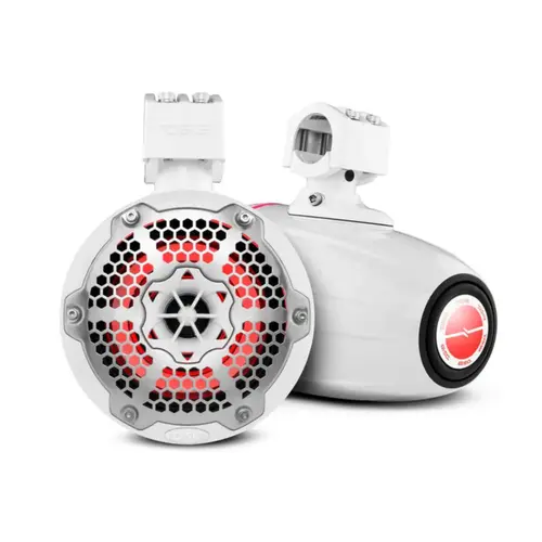 HYDRO 6.5" Neodymium Marine Tower Speakers with Built-in Passive Radiator, 1" Driver and RGB LED Light, 450 Watts, White HYDRO 6.5" Neodymium Marine Tower Speakers with Built-in Passive Radiator, 1" Driver and RGB LED Light, 450 Watts, White