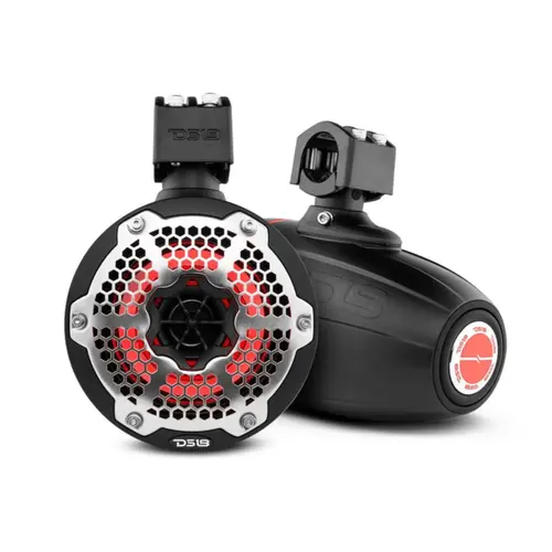 HYDRO 6.5" Neodymium Marine Towers with Built-in Passive Radiator, 1" Driver, and RGB LED Light, 450 Watts, Black HYDRO 6.5" Neodymium Marine Towers with Built-in Passive Radiator, 1" Driver, and RGB LED Light, 450 Watts, Black