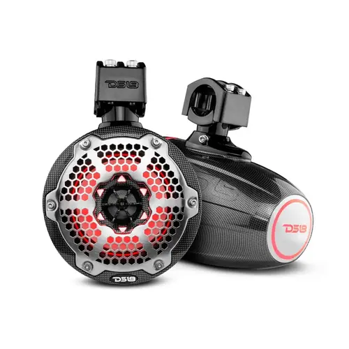 HYDRO 6.5" Marine Tower Speakers with Integrated RGB LED Lights, 350 Watts, Black Carbon Fiber HYDRO 6.5" Marine Tower Speakers with Integrated RGB LED Lights, 350 Watts, Black Carbon Fiber