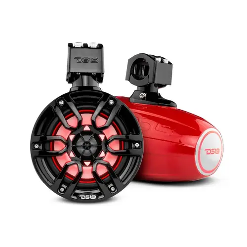 HYDRO 6.5" Marine Tower Speakers with Integrated RGB LED Lights, 300 Watts, Red HYDRO 6.5" Marine Tower Speakers with Integrated RGB LED Lights, 300 Watts, Red