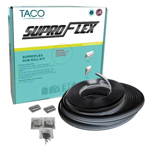 Semi-Rigid SuproFlex Rub Rail Kit with Flexible Vinyl Overlay Insert, 2" x 1 1/4" x 80 ft, Black Semi-Rigid SuproFlex Rub Rail Kit with Flexible Vinyl Overlay Insert, 2" x 1 1/4" x 80 ft, Black