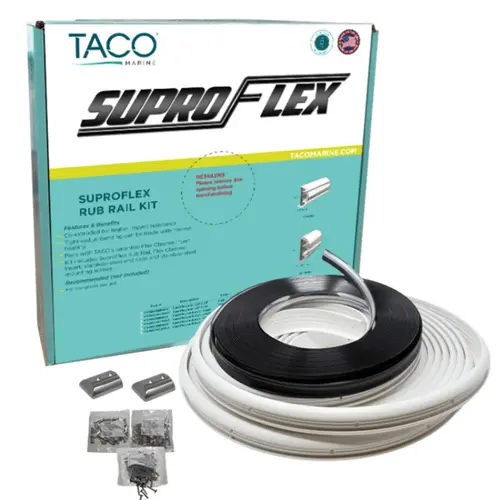 Semi-Rigid SuproFlex Rub Rail Kit with Flexible Vinyl Overlay Insert, 1 5/8" x 7/8" x 60 ft, White Semi-Rigid SuproFlex Rub Rail Kit with Flexible Vinyl Overlay Insert, 1 5/8" x 7/8" x 60 ft, White