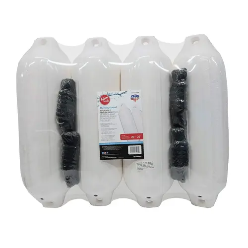 6" X 22" BoatGuard Fender 4-Pack with Rope, White 6" X 22" BoatGuard Fender 4-Pack with Rope, White