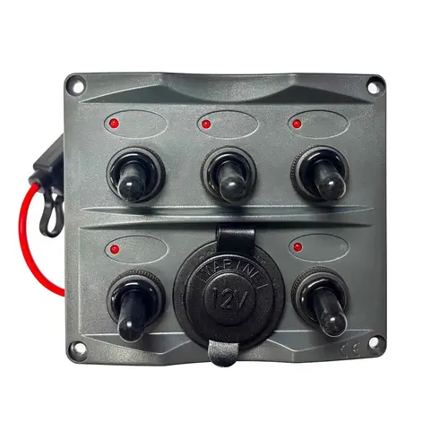 5 Position Modern Design Toggle Switch Panel with Cigarette Lighter Socket, Dark Gray 5 Position Modern Design Toggle Switch Panel with Cigarette Lighter Socket, Dark Gray