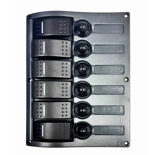 6 Position Streamline Water-resistant LED Switch Panel with Circuit Breakers 6 Position Streamline Water-resistant LED Switch Panel with Circuit Breakers