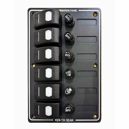 6 Position Water-Resistant Switch Panel with Fuses Black 6 Position Water-Resistant Switch Panel with Fuses Black