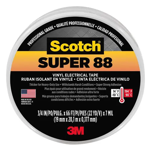 Scotch Super 88 Vinyl Electrical Tape, 3/4" x 66 ft, Black Scotch Super 88 Vinyl Electrical Tape, 3/4" x 66 ft, Black