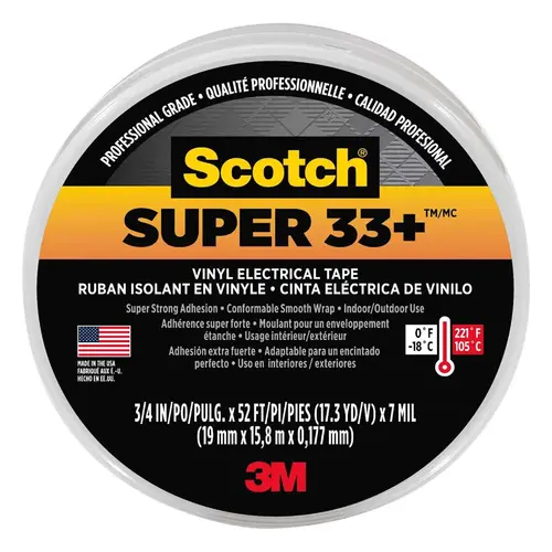 Scotch Super 33+ Vinyl Electrical Tape, 3/4" x 66 ft, Black Scotch Super 33+ Vinyl Electrical Tape, 3/4" x 66 ft, Black
