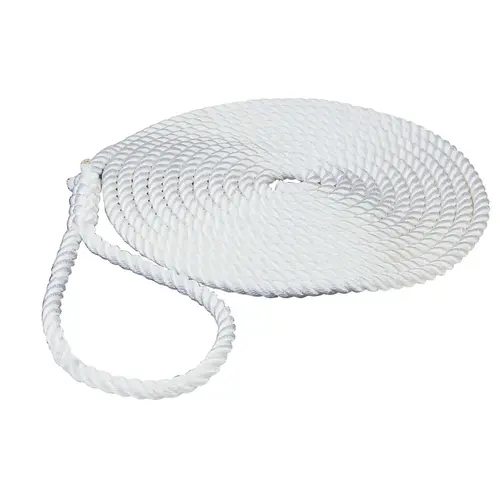 3/8" x 15 ft Premium Nylon 3-Strand Dock Line, White 3/8" x 15 ft Premium Nylon 3-Strand Dock Line, White