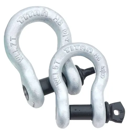 Galvanized Bow (Anchor) HS Shackle, Bail: 1 1/4", Pin Diameter: 1 3/8", MWL: 39,600 lb. Galvanized Bow (Anchor) HS Shackle, Bail: 1 1/4", Pin Diameter: 1 3/8", MWL: 39,600 lb.