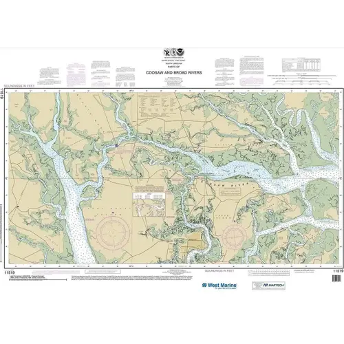 Maptech NOAA Recreational Waterproof Chart-Parts of Coosaw and Broad Rivers, 11519 Maptech NOAA Recreational Waterproof Chart-Parts of Coosaw and Broad Rivers, 11519