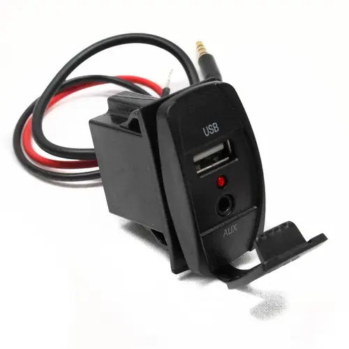 Dual Port Rocker Panel size with USB and AUX input Dual Port Rocker Panel size with USB and AUX input