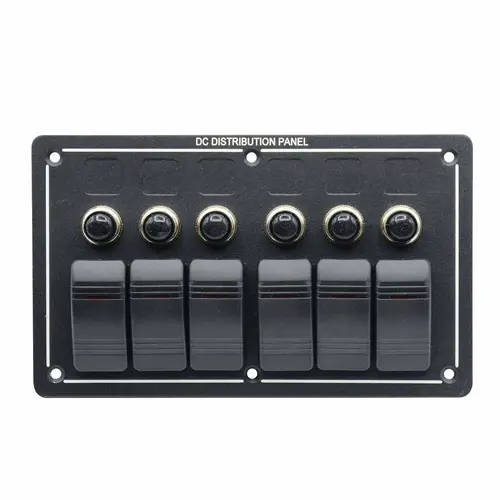 Illuminated Rocker Switch Panel with Breakers - 6-Gang, 12V DC Illuminated Rocker Switch Panel with Breakers - 6-Gang, 12V DC