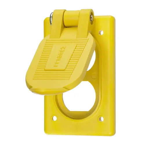 Hubbell Weatherproof Duplex Plate, 1-Gang, Yellow, Thermopastic, FS Mount Hubbell Weatherproof Duplex Plate, 1-Gang, Yellow, Thermopastic, FS Mount