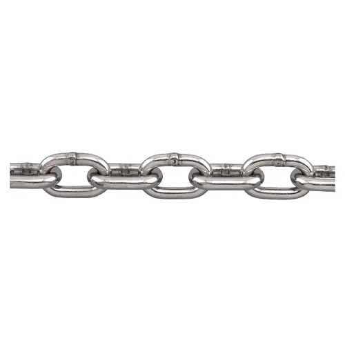 1/4" Stainless Proof Coil Chain, MWL: 1570lb., Breaking Strength: 6280lb., Weight: .57lb./ft., Standard Pack: 400 ft 1/4" Stainless Proof Coil Chain, MWL: 1570lb., Breaking Strength: 6280lb., Weight: .57lb./ft., Standard Pack: 400 ft