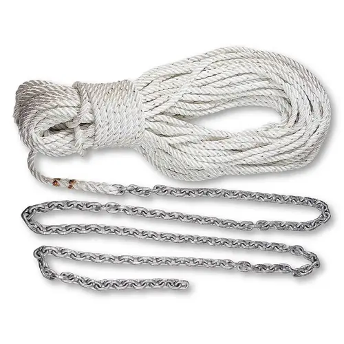Pre-Spliced Anchor Rode, 15 ft of 5/16" Chain, 150 ft of 9/16" Three-Strand Line White Pre-Spliced Anchor Rode, 15 ft of 5/16" Chain, 150 ft of 9/16" Three-Strand Line White