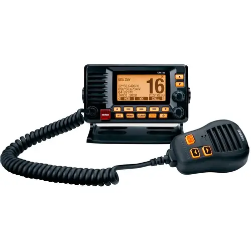 UM725GBT Fixed Mount VHF 25W Marine Radio featuring NMEA2000, Integrated GPS, Bluetooth and Private Text Messaging Black UM725GBT Fixed Mount VHF 25W Marine Radio featuring NMEA2000, Integrated GPS, Bluetooth and Private Text Messaging Black