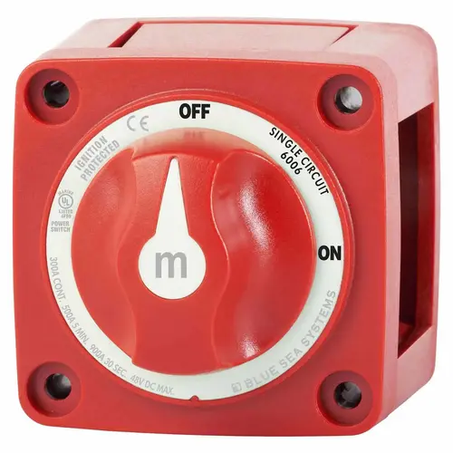 m-Series Mini Single Circuit ON/OFF Battery Switch with Removable Knob Red m-Series Mini Single Circuit ON/OFF Battery Switch with Removable Knob Red