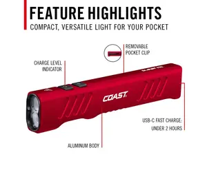 coast pocket rechargeable flashlight XT7R 1500 Lumen LED with Magnetic Mount, Slide Focus, and Clip, Blue The Coast G60R rechargeable flashlight is engineered for durability COAST G22 100L Pocket Light