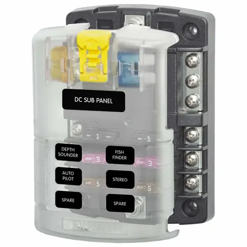 ST Blade Fuse Block, 6 Circuits with Negative Bus and Cover ST Blade Fuse Block, 6 Circuits with Negative Bus and Cover