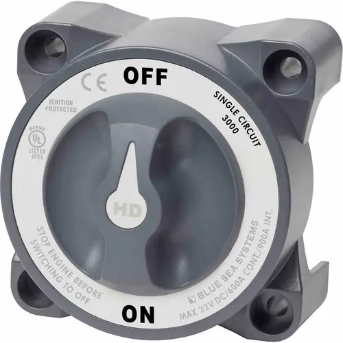 On/Off, 2 Positions, 600 Continuous Amps, 2000 Inrush Amps, 1200 Cranking Amps Gray On/Off, 2 Positions, 600 Continuous Amps, 2000 Inrush Amps, 1200 Cranking Amps Gray