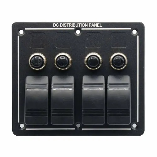 Illuminated Rocker Switch Panel with Breakers - 4-Gang, 12V DC Illuminated Rocker Switch Panel with Breakers - 4-Gang, 12V DC