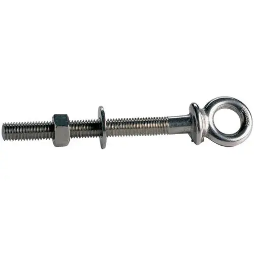3/16" Stock Dia. Eye Bolt 1-9/16" Length below Shoulder 15/32" Hole Dia. 6 x 100 Thread Dia. 2000lb. Breaking Load 3/16" Stock Dia. Eye Bolt 1-9/16" Length below Shoulder 15/32" Hole Dia. 6 x 100 Thread Dia. 2000lb. Breaking Load