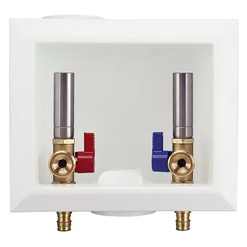 1/2" Brass PEX-A Barb x 3/4" MH Washing Machine Outlet Box With Hammer Arrestor 1/2" Brass PEX-A Barb x 3/4" MH Washing Machine Outlet Box With Hammer Arrestor